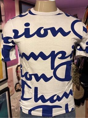 Champion White Tee with Blue and Red Logo